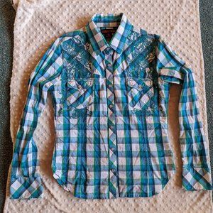 Rock & Roll Cowgirl Pearl Snap Button Up - Size M